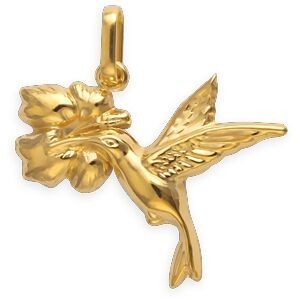 Pendentif Or 375 Colibri Hibiscus 20*21mm Avec Bélière