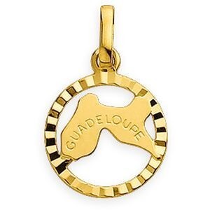 Pendentif Or 375 Carte Guadeloupe Cerclée Striée 14*19mm Avec Bélière