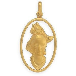 Pendentif Or 375 Tête Antillaise Cerclée 15*30mm Avec Bélière