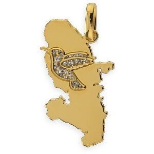 Pendentif Or 375 Carte Martinique Colibri Pailleté 12.5*22mm Avec Bélière