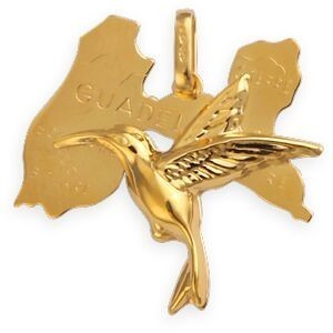 Pendentif Or 375 Colibri Carte Guadeloupe 20*20mm Avec Bélière