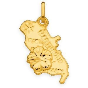 Pendentif Or 375 Hibiscus Carte Martinique 10*20mm Avec Bélière