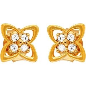 Boucles D'oreilles Plaqué Or Fleur Zirconium 8.5mm