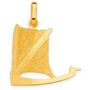 Pendentif Or 375 Lisse Sablé Yole 8*22mm Avec Bélière