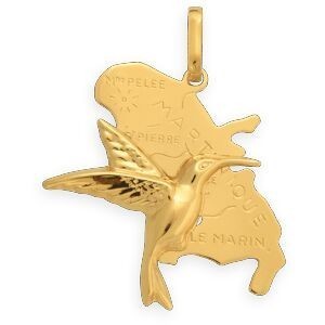 Pendentif Or 375 Colibri Carte Martinique 19*24mm Avec Bélière