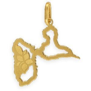 Pendentif Or 375 Carte Guadeloupe Hibiscus 19*26mm Avec Bélière