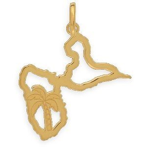Pendentif Or 375 Carte Guadeloupe Palmier 16*26mm