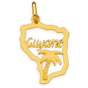 Pendentif Or 750 Carte Guyane Palmier 15*26mm Avec Bélière