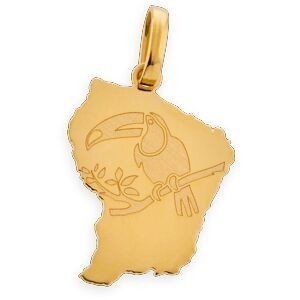 Pendentif Or 750 Carte Guyane 12*20mm Avec Bélière Gravure Toucan