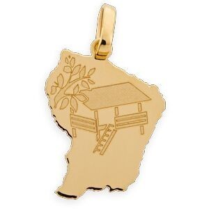 Pendentif Or 750 Carte Guyane 12*20mm Avec Bélière Gravure Carbet