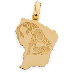 Pendentif Or 750 Carte Guyane 12*20mm Avec Bélière Gravure Orpailleur