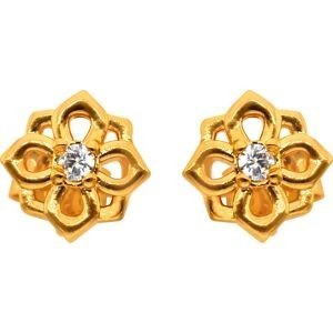 Boucles D'oreilles Plaqué Or Fleur 8mm Zirconium 2mm
