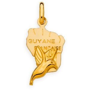 Pendentif Or 750 Carte Guyane Colibri 11*23mm Avec Bélière