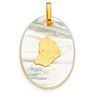 Pendentif Or 750 Nacre Carte Guyane Ovale14*22mm Avec Bélière