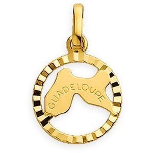 Pendentif Or 750 Carte Guadeloupe Cerclée Striée 14*19mm Avec Bélière