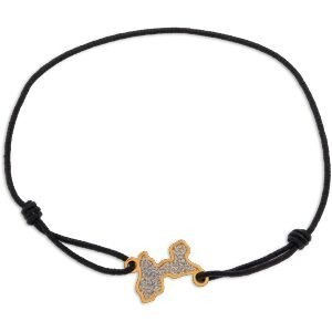 Bracelet Or 375 Carte Guadeloupe Email Pailleté 10*14mm Cordon Noir 19cm
