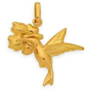 Pendentif Or 750 Colibri Hibiscus 20*21mm Avec Bélière