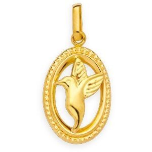 Pendentif Or 750 Colibri Cerclé Ovale 11*23mm Avec Bélière