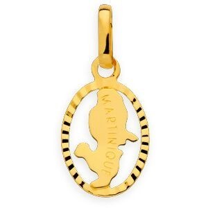Pendentif Or 750 Carte Martinique Cerclée Ovale 9*18mm Avec Bélière