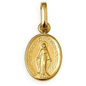 Médaille Or 375 Ovale Vierge Miraculeuse 7*16mm Avec Bélière