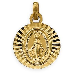 Médaille Or 375 Ovale Vierge Miraculeuse Diamantée 13*20mm Avec Bélière