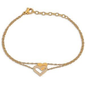 Bracelet Double Rangs Acier Jaune Cœurs Zirconium 12*12mm 18  à 21cm