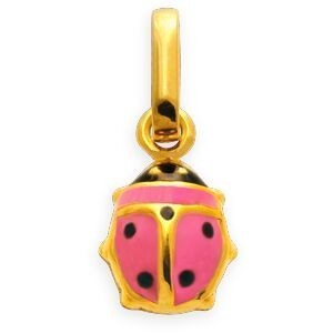 Pendentif Or 375 Coccinelle Laque Rose 6*13mm Avec Bélière