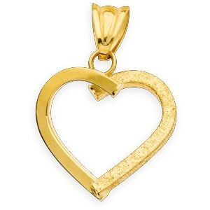 Pendentif Or 375 Cœur Lisse Sablé 20*25mm Avec Bélière