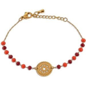 Bracelet Acier Jaune Pierres Synthétiques Rose Fushia 3.5mm Motif 12.5mm 16  à 19cm