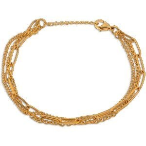 Bracelet Acier Jaune Triple Rangs Fantaisie 18  à 21cm