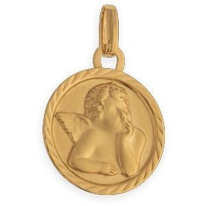 Médaille Or 375 Ange Entourage Fantaisie 13*19mm Avec Bélière