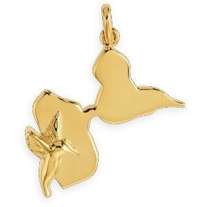 Pendentif Plaqué Or Carte Guadeloupe Colibri 27*32mm Avec Bélière