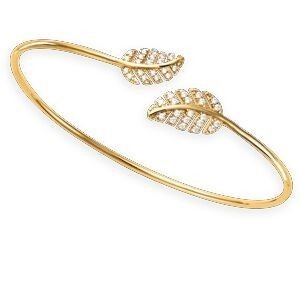 Jonc Plaqué Or Feuillage Zirconium