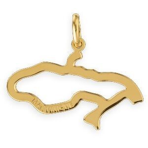 Pendentif Plaqué Or Carte Martinique Gravée 15*34mm Avec Bélière