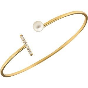 Jonc Plaqué Or Zirconium 8*12mm Perle Culture Bouton 6mm Tube 1.5mm 65mm