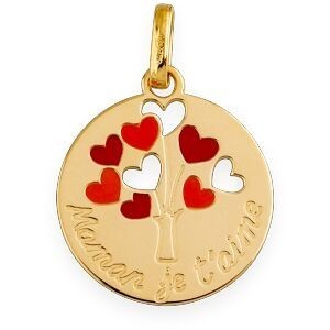Pendentif Or 375 Maman Je T'aime Arbre de Vie Email 15*20mm Avec Bélière