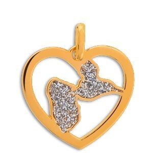 Pendentif Or 375 Cœur Carte Guadeloupe Email Pailleté 15*17mm