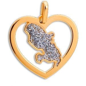 Pendentif Or 375 Cœur Carte Martinique Email Pailleté 15*17mm