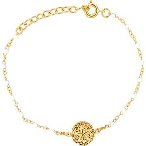 Chaîne Cheville PlaquéOr Dollar DesSables10mm EmailBlanc1.7mm Chaîne1.5mm25 à 27cm