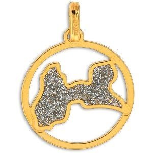 Pendentif Or 375 Carte Guadeloupe Email Pailleté Cerclé 16*20mm Avec Bélière