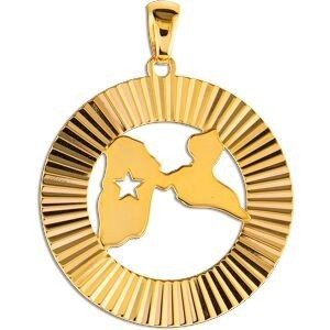 Pendentif Or 375 Carte Guadeloupe Etoile Cercle Diamanté 25*30mm Avec Bélière