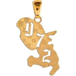 Pendentif Or 375 Carte Martinique 972 Diamanté 13*25mm Avec Bélière