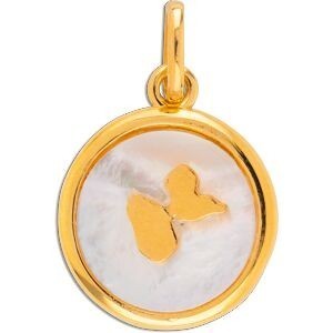Pendentif Plaqué Or Médaillon Nacre Carte Guadeloupe 15*20mm Avec Bélière