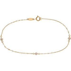 Bracelet Or 375 Fleur Zirconium 3mm Chaîne 1mm 18cm