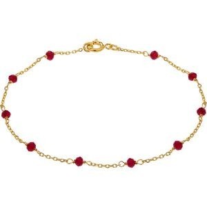 Bracelet Plaqué Or Cristral Grenat 3mm Chaîne Forçat 1.2mm 19cm