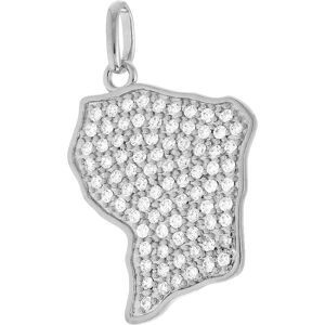 Pendentif Argent 925 Carte Guyane Zirconium 18*28mm Avec Bélière