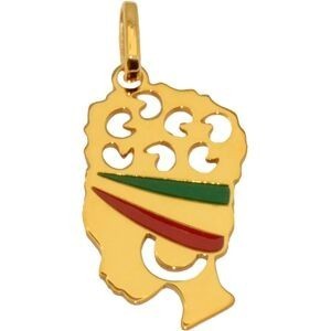Pendentif Femme Rasta Vert Rouge 10*21mm AvecBélière  Or 375