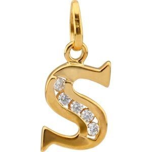 Pendentif Plaqué Or Lettre S Zirconium 11*22cm Avec Bélière