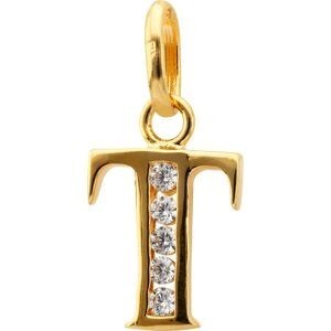 Pendentif Plaqué Or Lettre T Zirconium 11*23mm Avec Bélière