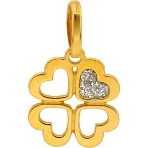 Pendentif Or 375 Trèfle Cœurs Rhodié 9*13mm Avec Bélière